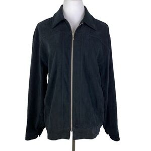 Virgola Vintage Black Full Zip Faux Suede Long Sleeve Jacket Women's Medium